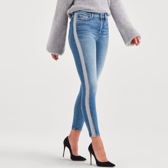 7 For All Mankind Denim - 7FAM High Waist Ankle Skinny Silver Lurex Stripe